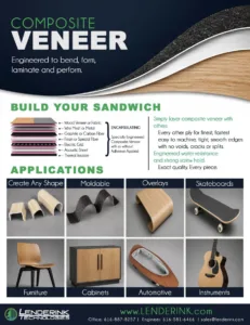 Brochure for composite veneer that is engineered to bend, form, laminate and perform.